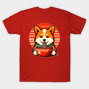 Cute retro corgi eat noodle ramen T-Shirt